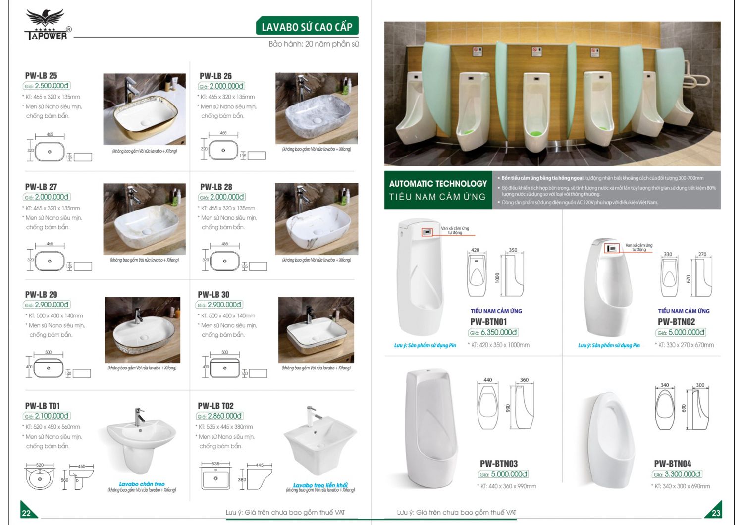 Thiết bị vệ sinh TAPOWER Catalogue và Bảng giá mới nhất /Page 12